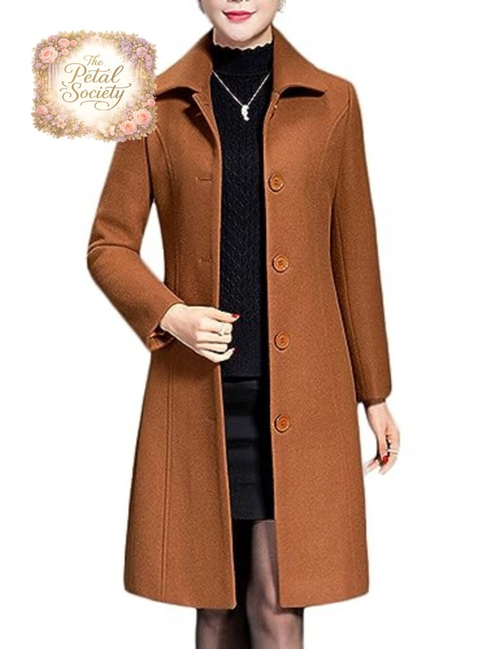 Women Wool Trench Coat Winter Long Thick Overcoat Slim Fit Button